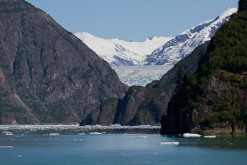 First glimpse of South Sawyer Glacier, at the end of Tracy Arm