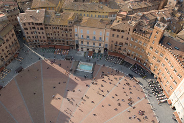 View from the tower in Siena, looking down at Il Campo