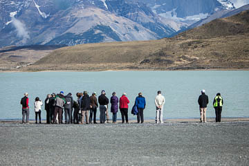 Road Scholar tour group at Laguna Amarga, Patagonia, Chile