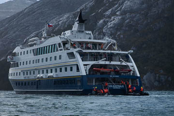 Zodiacs returning to the MV Australis, Tierra del Fuego, Chile